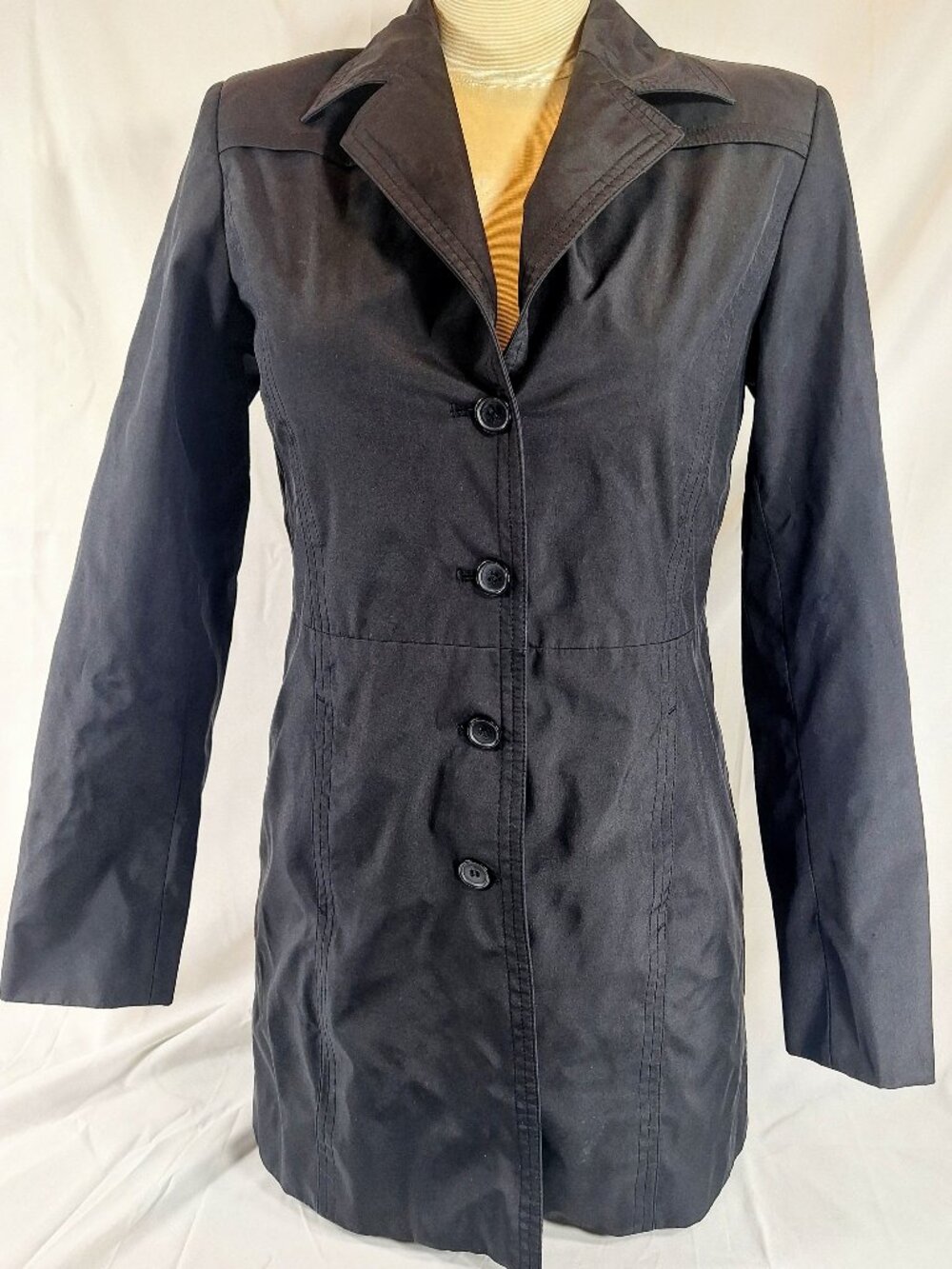 Express Flattering Classic Black Women's Rain Jacket Size 3/4 No Belt